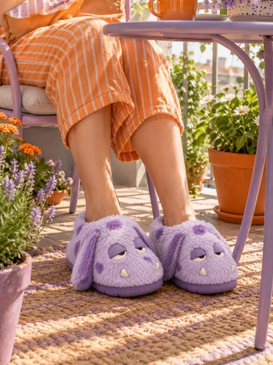 Flump Floppy-Ear Slipper worn at home