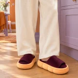 Mallow Peep-Toe Mule worn at home