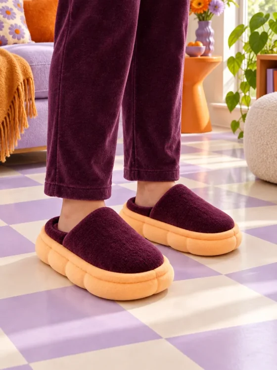 Mallow Squish Slipper worn at home