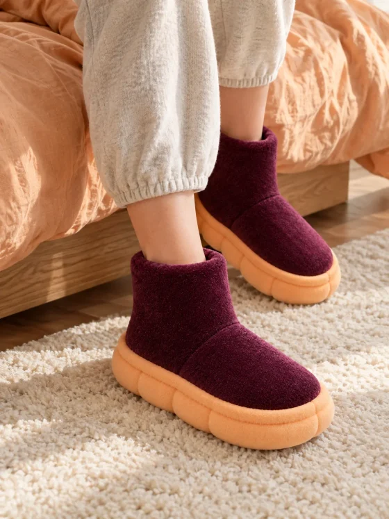 Mallow Velvet Bootie worn at home