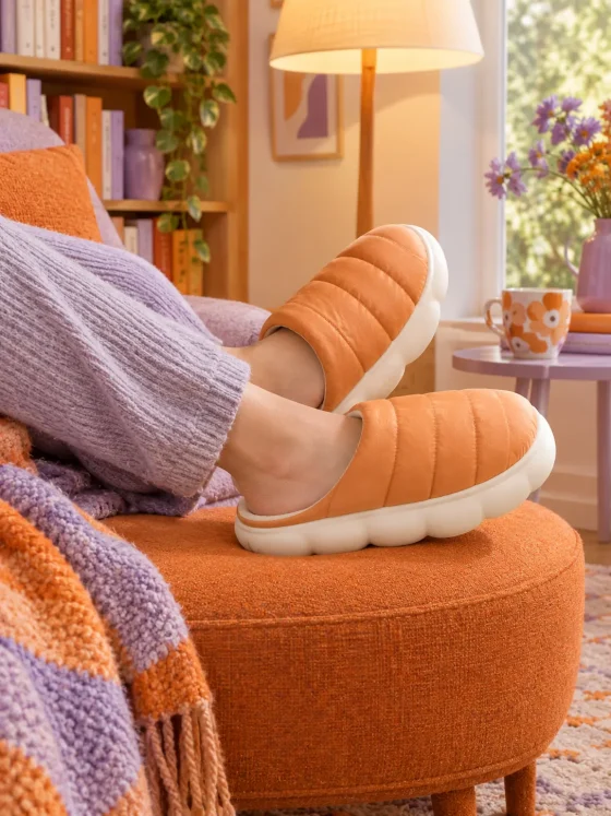 Puffa Quilted Mule worn at home