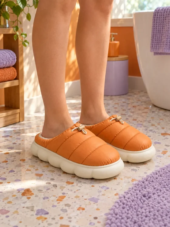 Puffa Toggle Slipper worn at home