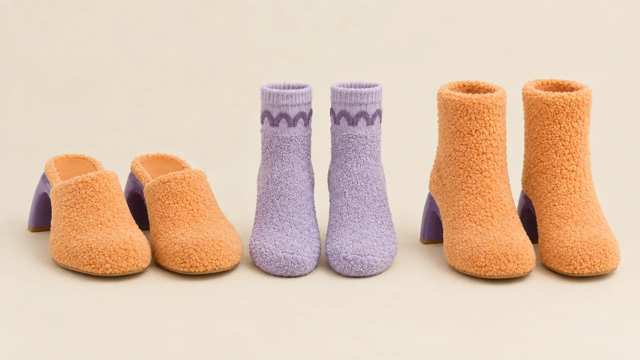 Arco slippers, socks and booties lined up by height